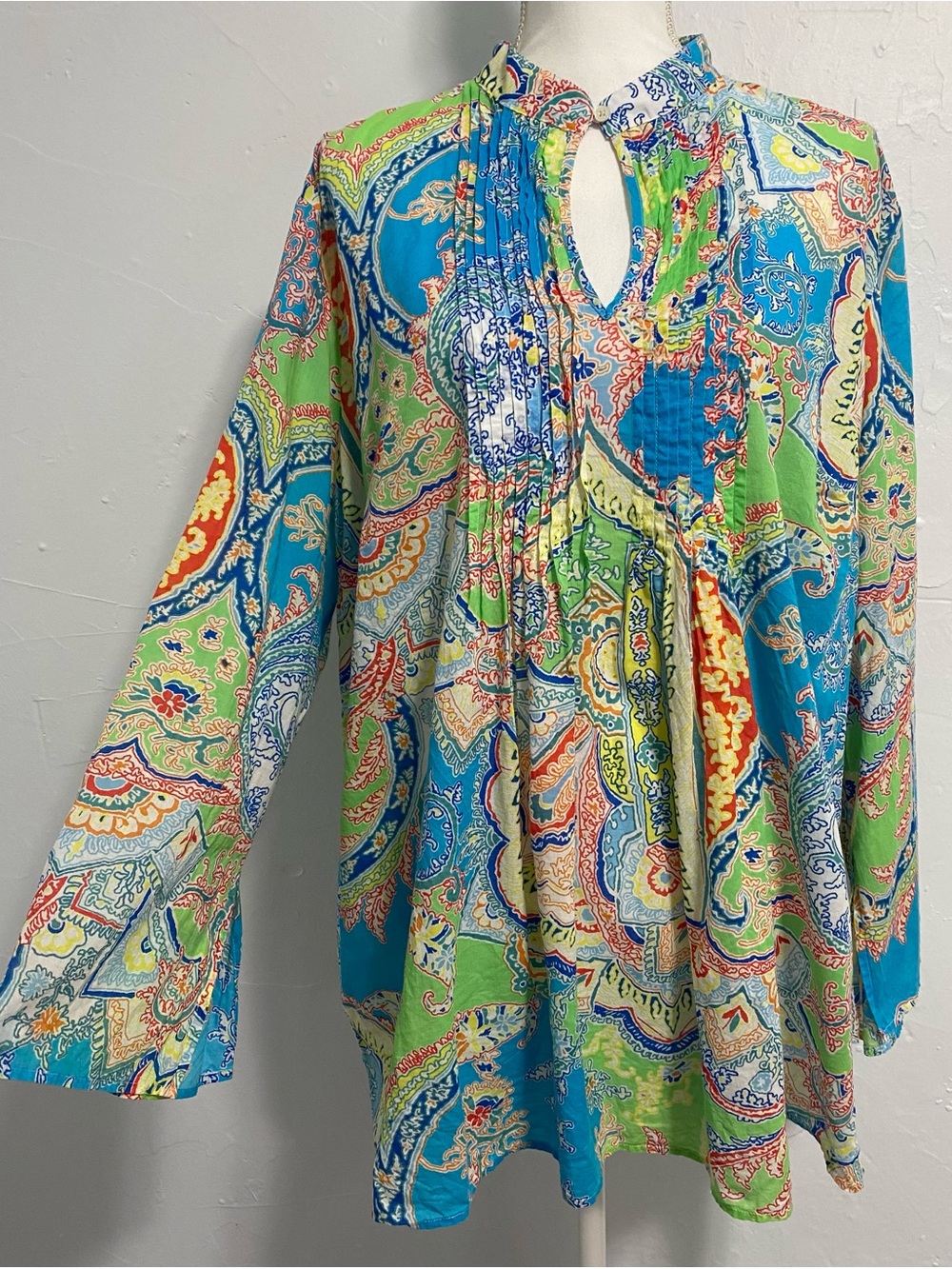 Lauren Ralph Lauren Blue & Green Paisley Keyhole Tunic
